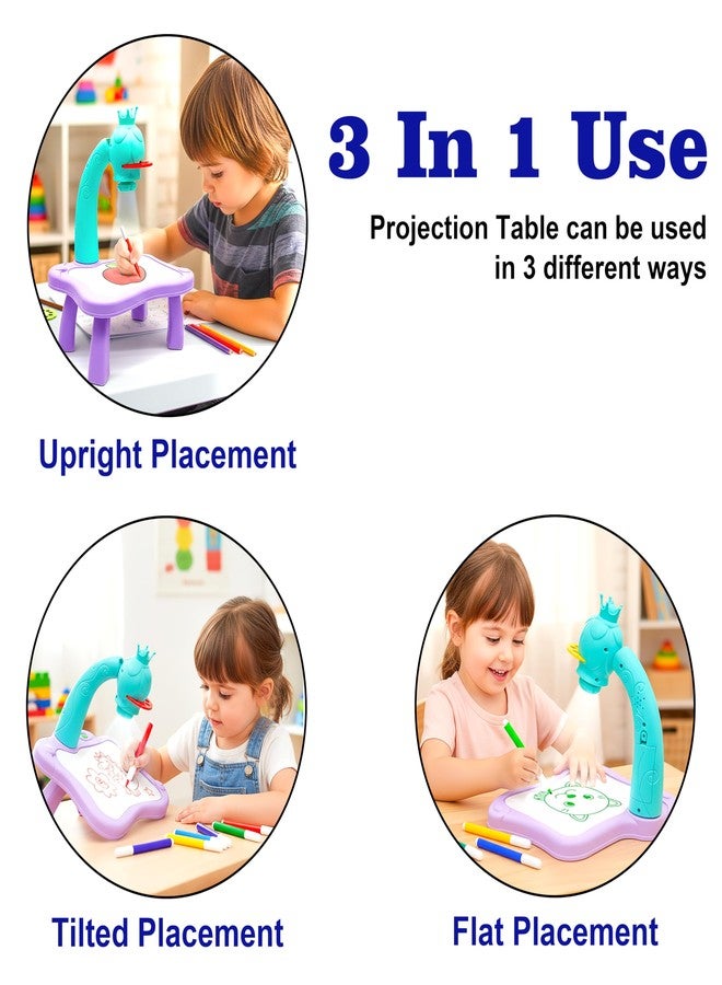 VGRASSP Creative Drawing Projection Table Toy Set for Kids with 12 Color Markers - Educational Tracing Learning Projector Desk with 3 Slides and Art Book for Boys and Girls - Color As Per Stock - Image 2